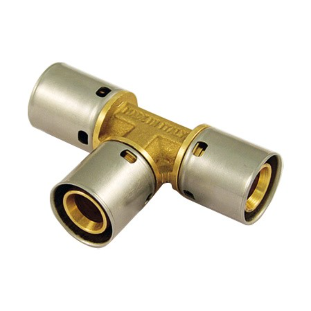 Teu egal cu presare PeX Tiemme, alama, auriu, diametru 16 mm