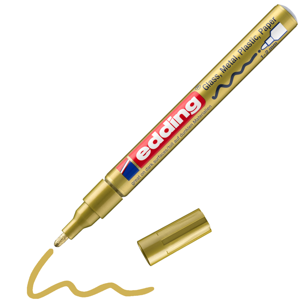 Marker permanent Edding 751, cu vopsea, corp metalic, varf rotund, 1-2 mm, auriu