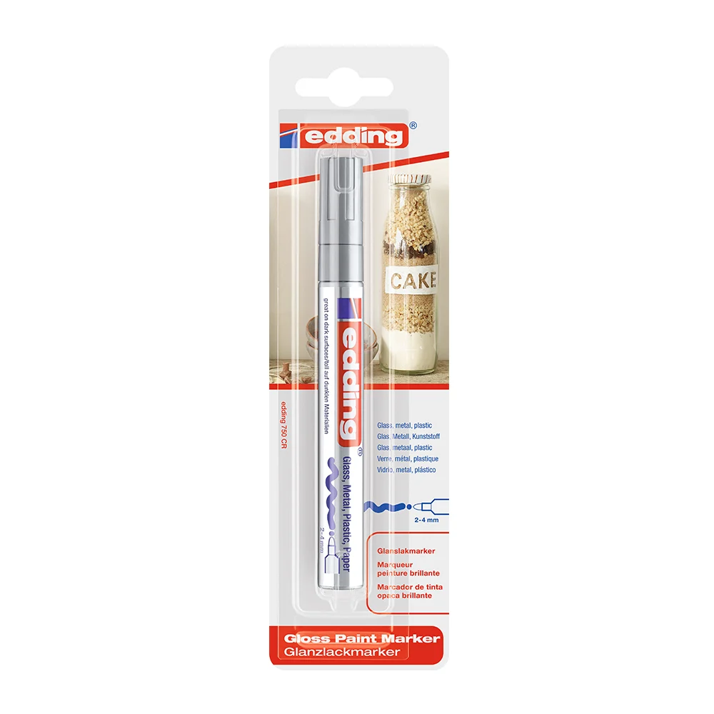 Marker permanent Edding 750, cu vopsea, corp metalic, varf rotund, 2-4 mm, argintiu