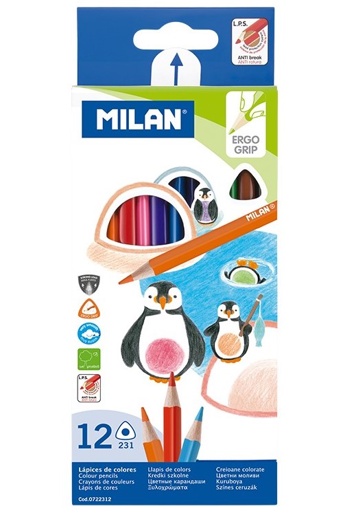 Set creioane  colorate Milan - Triunghiulare, 12 culori