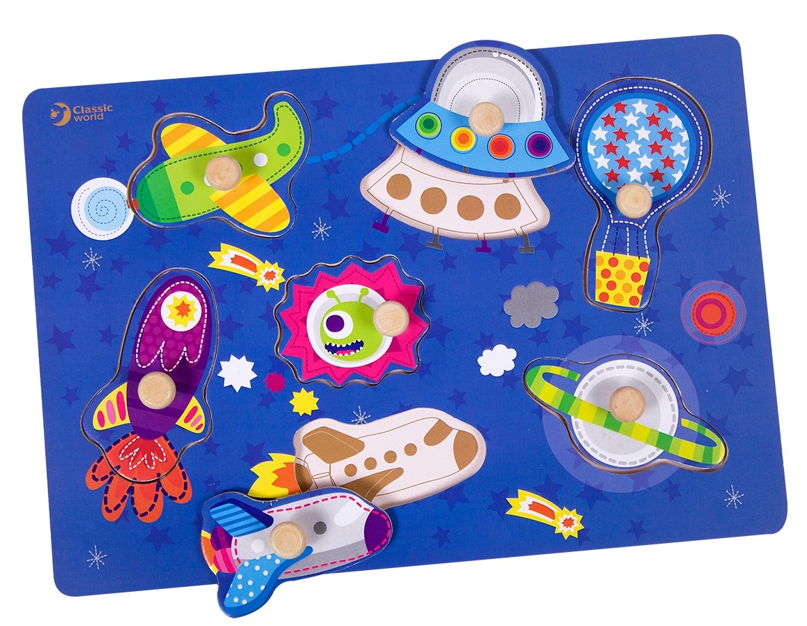 Puzzle din lemn cu manere Classic World - Cosmos
