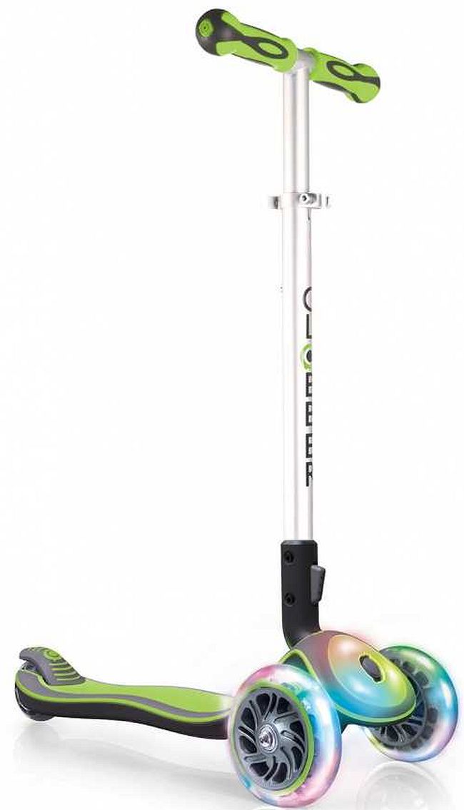 Trotinetă pliabilă pentru copii Globber, Elite FL Translucent, Verde lime - inchis, cu bord si roti luminoase