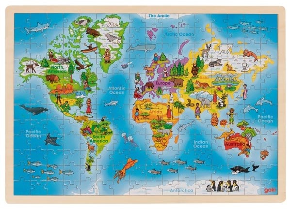 Puzzle din lemn Goki - Lumea