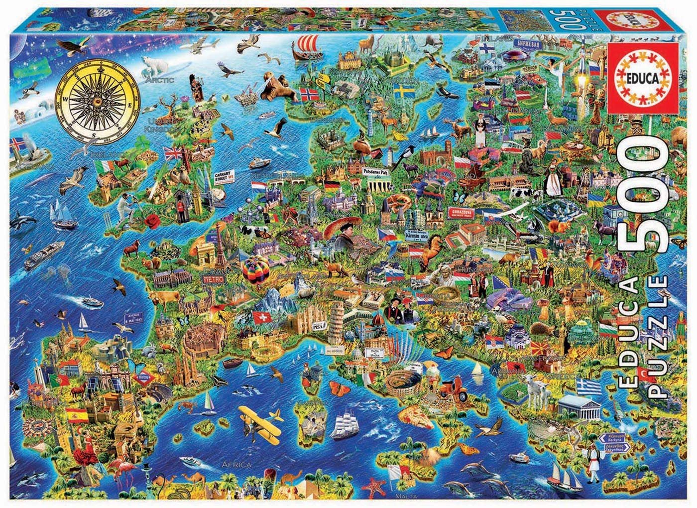 Puzzle Educa din 500 de piese - O harta neobisnuita a Europei