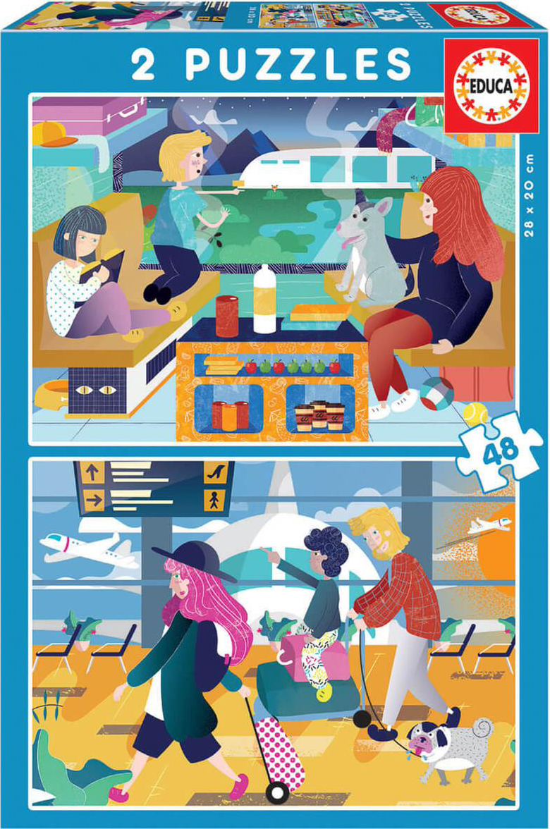 Puzzle Educa din 2 x 48 de piese - La aeroport si gara