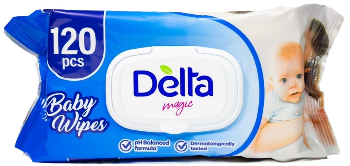 Șervețele umede pentru bebeluși Delta Magic - 120 buc, pachet albastru