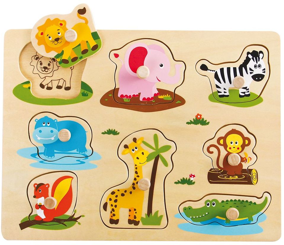 Puzzle din lemn cu manere si indicii Lelin - Safari