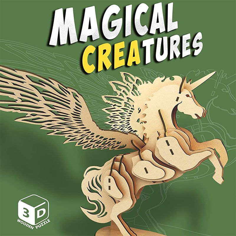 Puzzle 3D din lemn Raya Toys - Magical Creatures: Unicorn, 44 piese