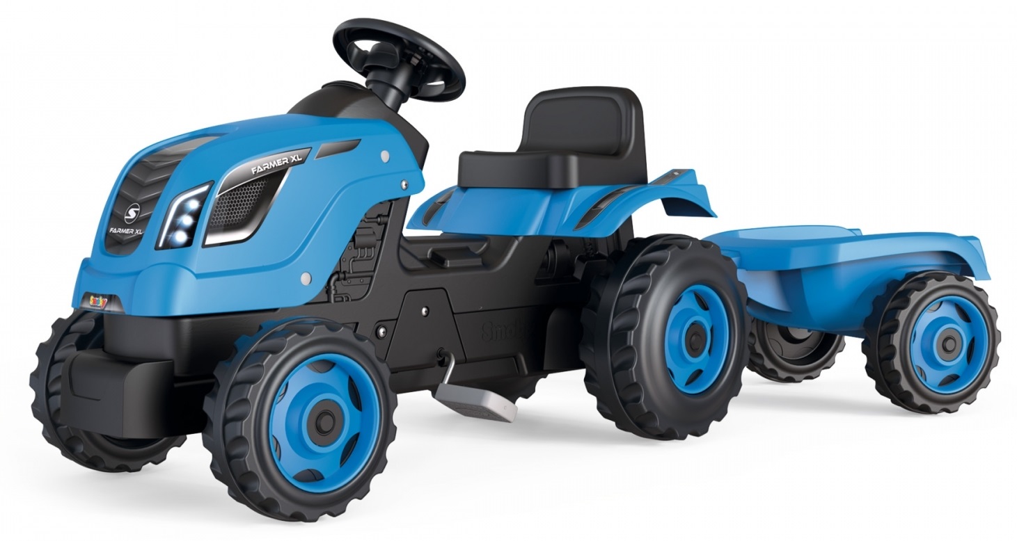 Tractor pentru copii cu pedale Smoby Farmer XL - Cu remorcă, albastru