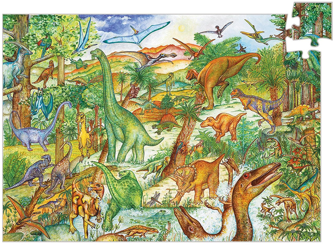 Puzzle pentru atentie Djeco 100 piese - Dinozauri, cu o carte
