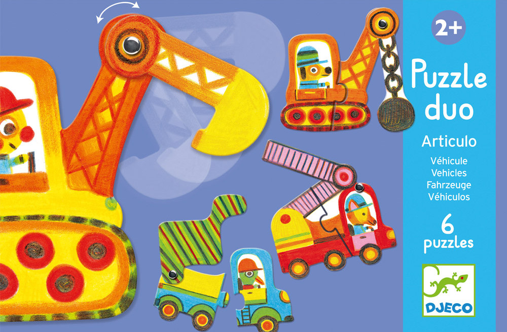 Puzzle educativ Djeco Duo  cu 12 piese - Utilaje pentru constructii