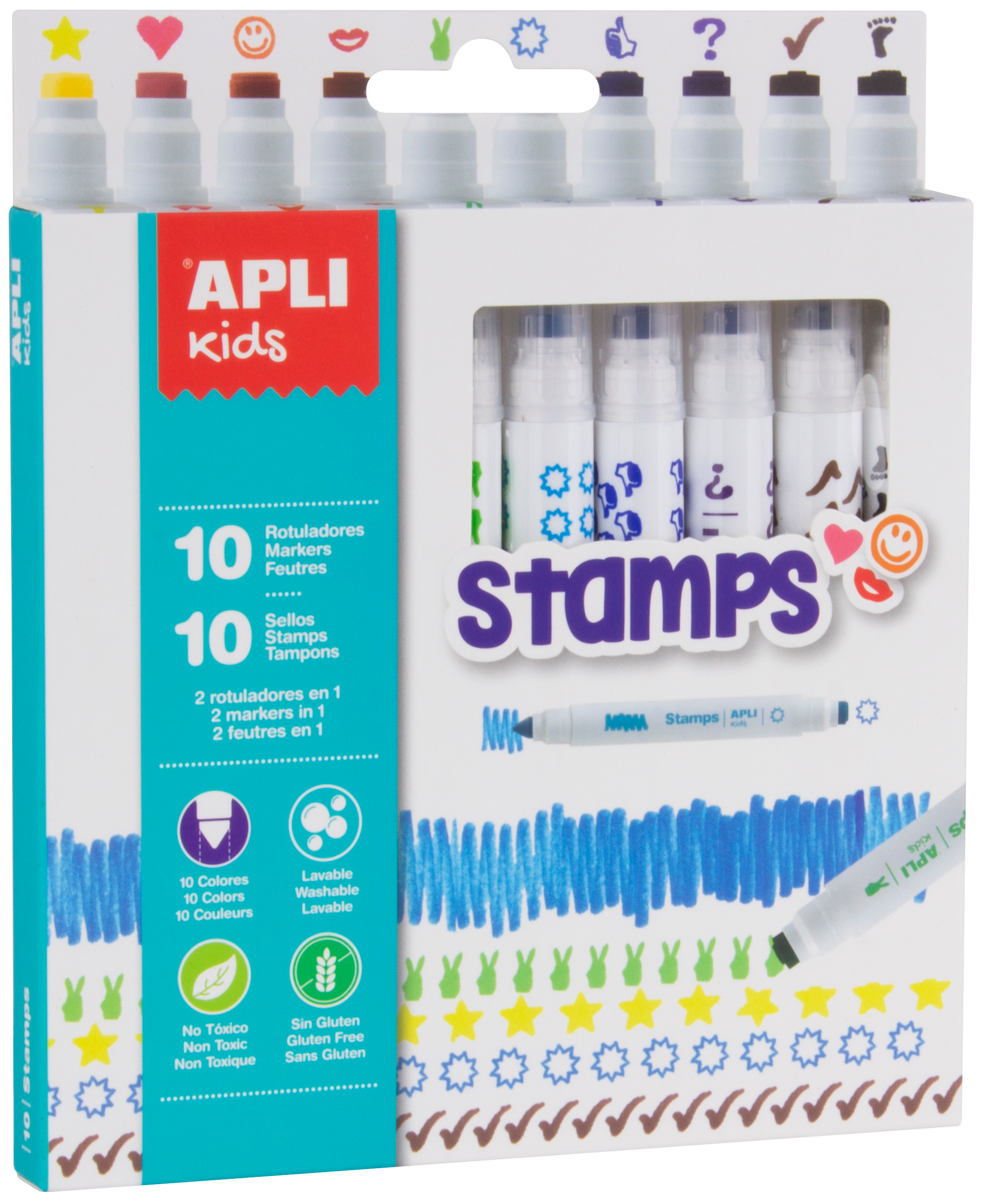 Set carioci  APLI - 2 in 1, cu stampile, 10 culori