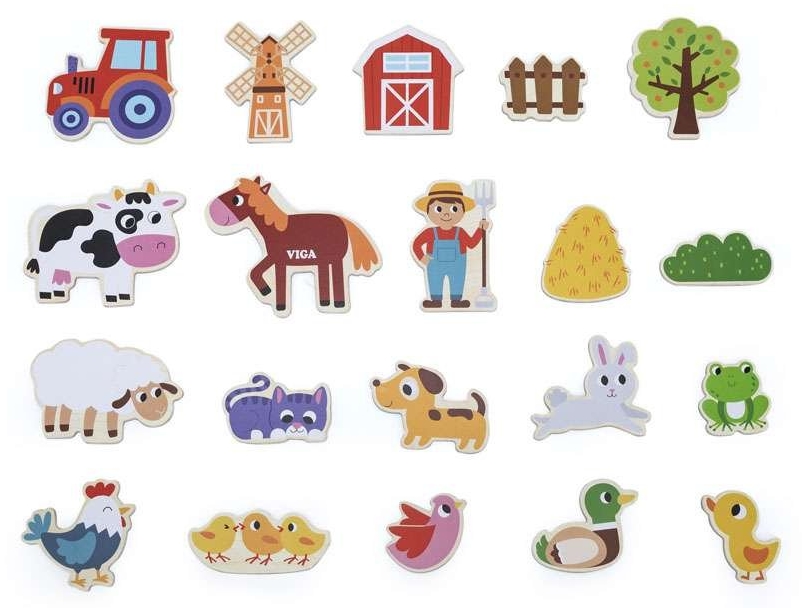 Set de magneți Viga Toys – Animale și elemente de la fermă, 20 de piese