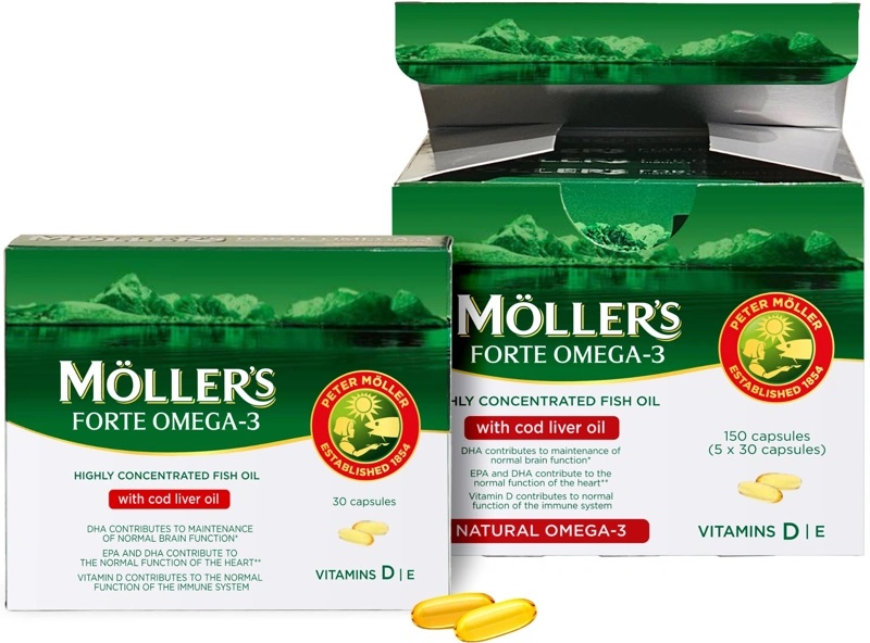 Omega-3 Forte din ficat de cod, 150 capsule, Mollers