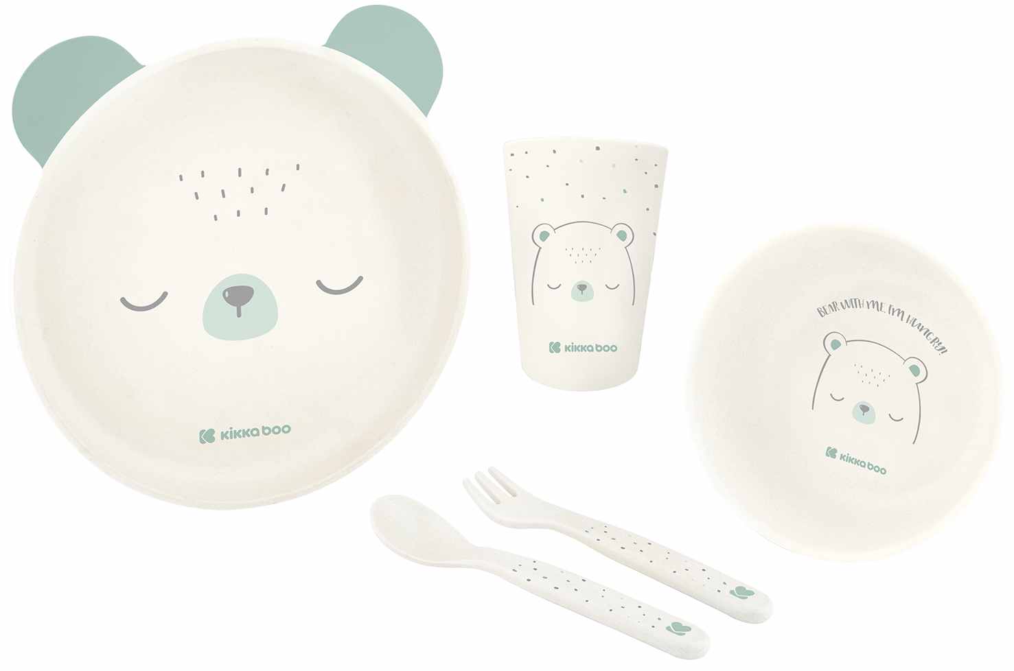 Set de hranire din plastic KikkaBoo - Bear with Me, Mint