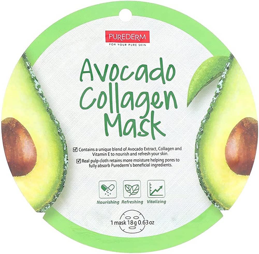 Purederm Mască de față folie Avocado Collagen, 18 ml