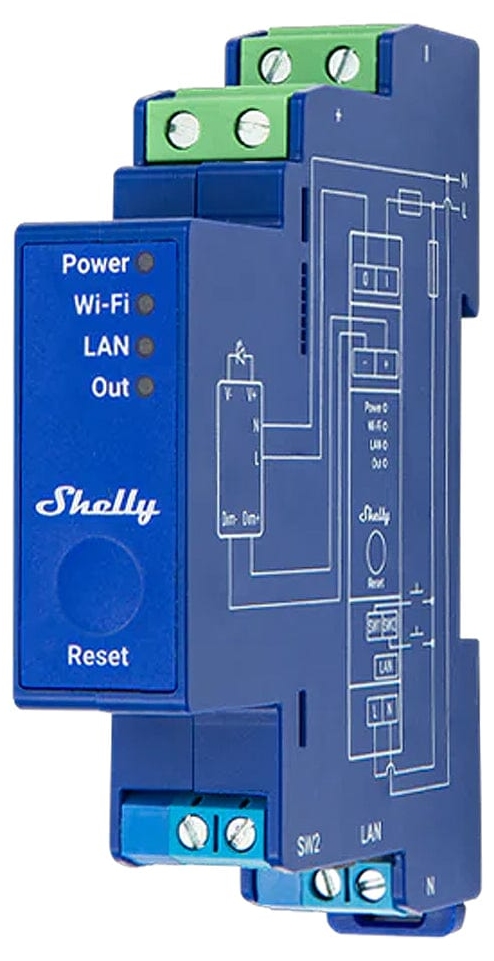 Dimmer smart Shelly – Pro Dimmer 0/1-10V PM, albastru