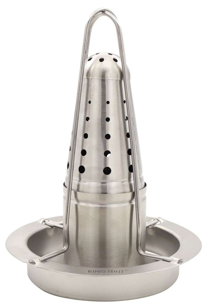 Suport pentru copt pui Kinghoff - KH-1880, cu recipient pentru condimente, 23 x 18 cm, inox