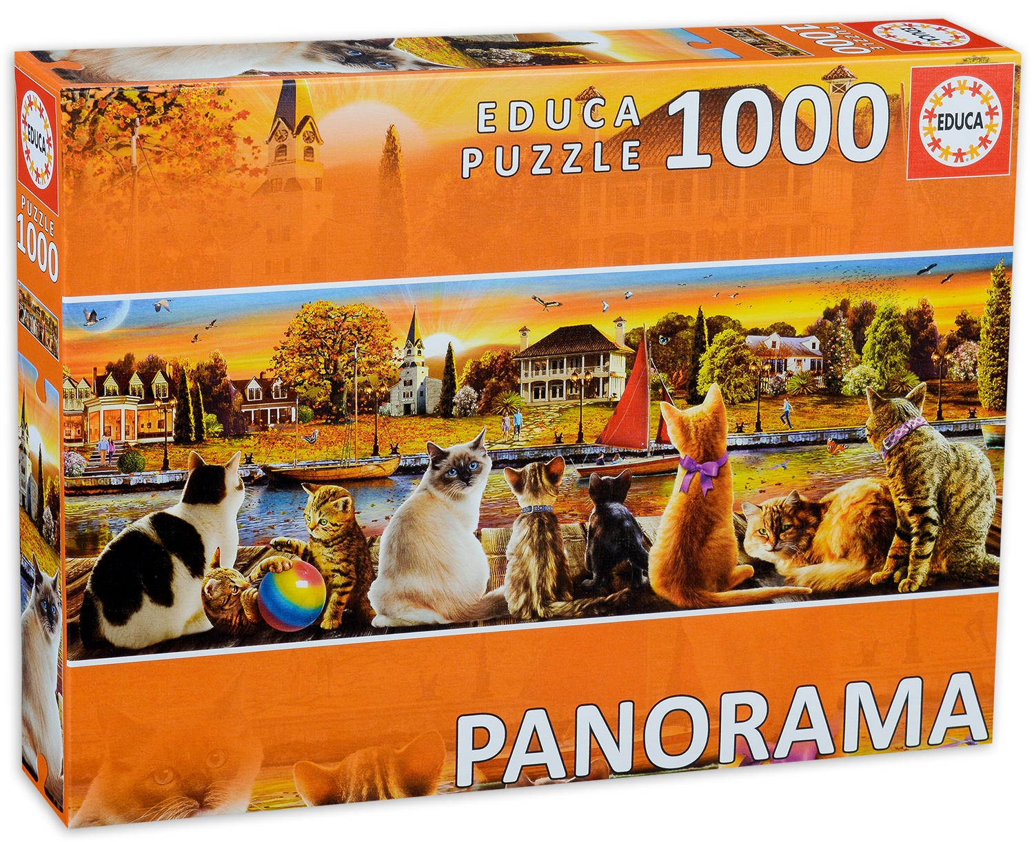Puzzle panoramic Educa din 1000 de piese -Pisici la dig