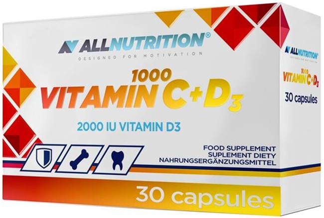 Vitamin C 1000 + D3, 30 capsule, AllNutrition