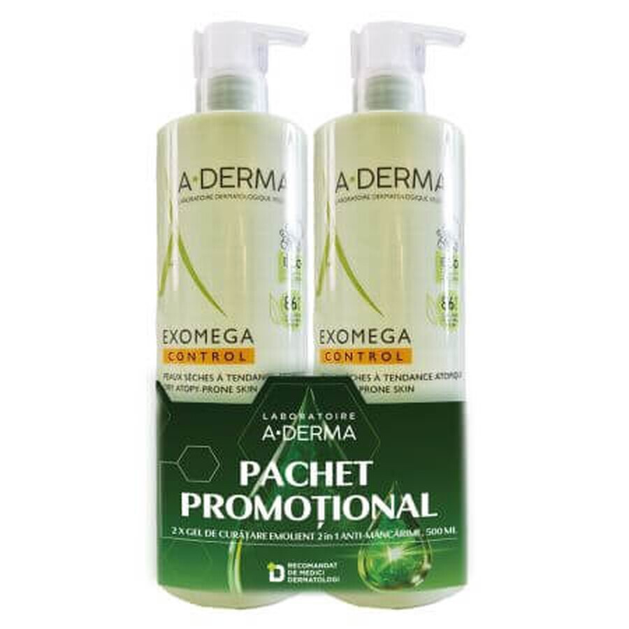 Gel spumant 2 in 1 Exomega Control A- Derma (Concentratie: Gel, Gramaj: 2 x 500 ml)