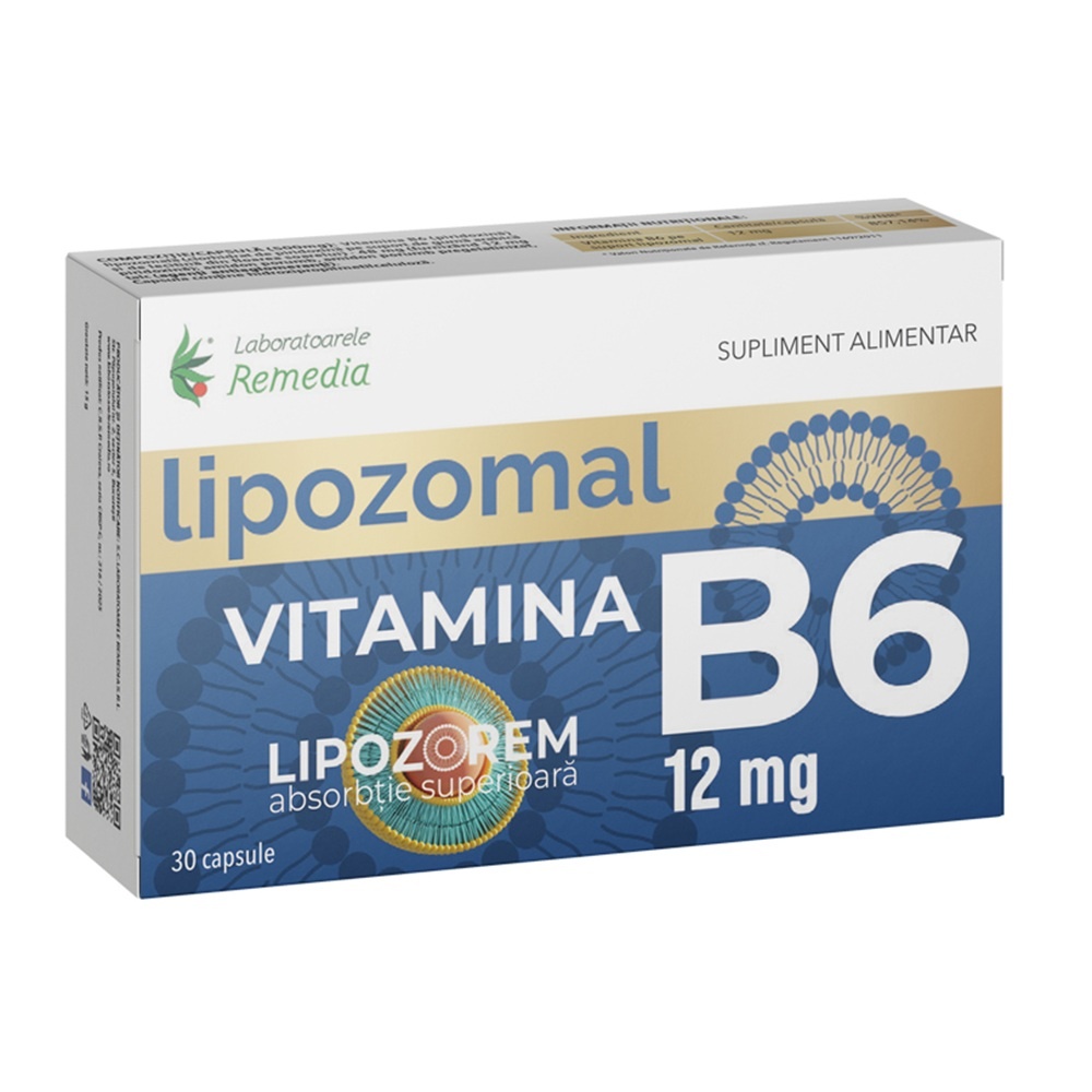 Vitamina B6 Lipozomală 12 mg, 30 capsule, Laboratoarele Remedia