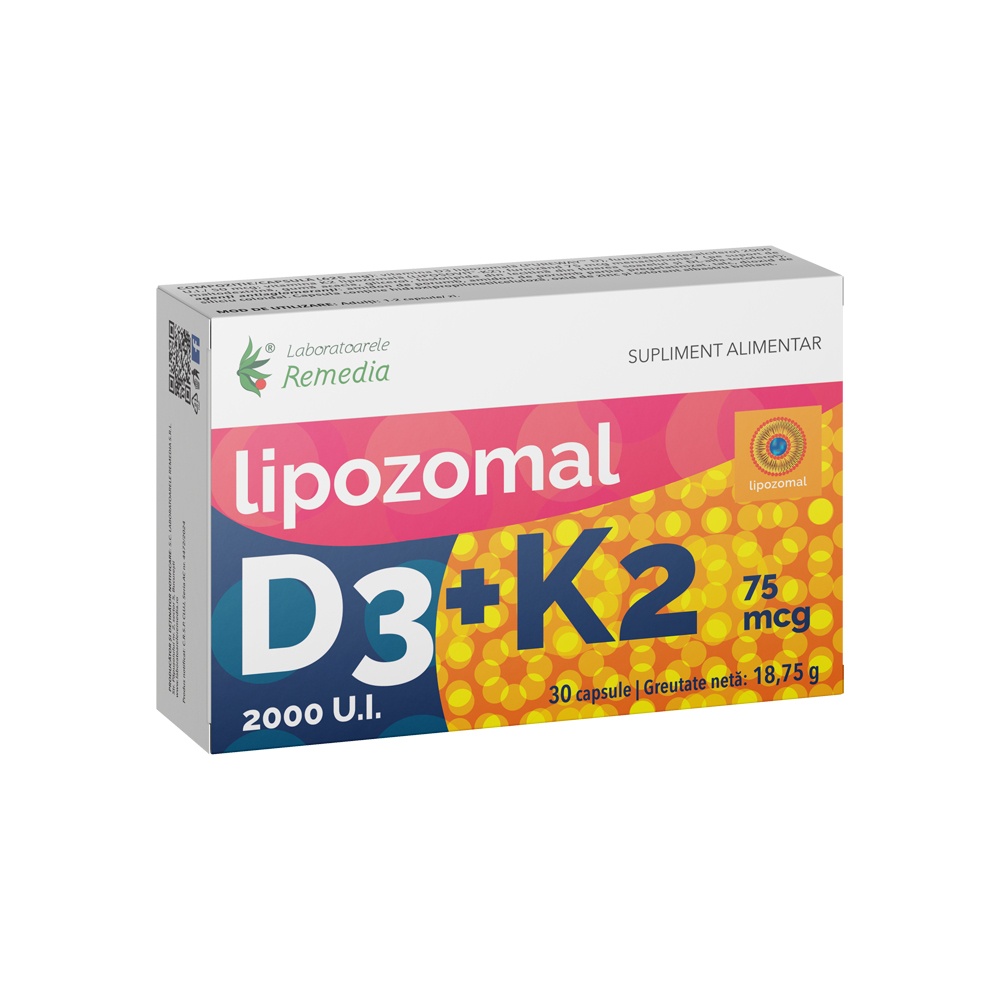 Lipozomal D3 2000 UI + K2 75 mcg, 30 capsule, Laboratoarele Remedia