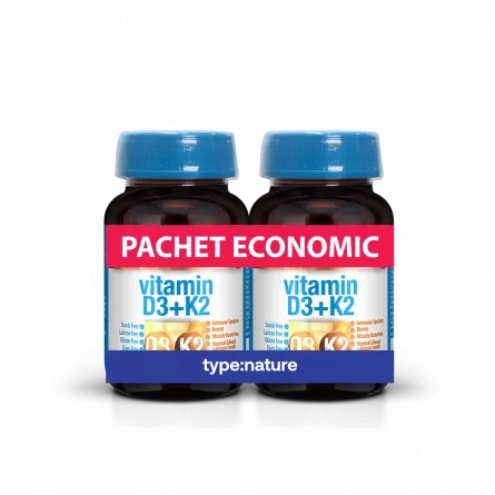 Pachet Vitamina D3 + K2, 2 x 60 comprimate, Naturmil