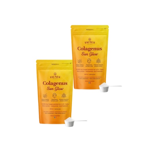 Colagenus Sun Glow Pachet 2 x 330g – Colagen cu Complex Antioxidant pentru Bronz Uniform si Piele Hidratata, Faunus