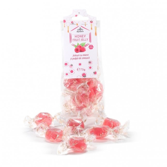 Jeleuri cu Miere si Pulpa de Zmeura, 75 g, Apidava