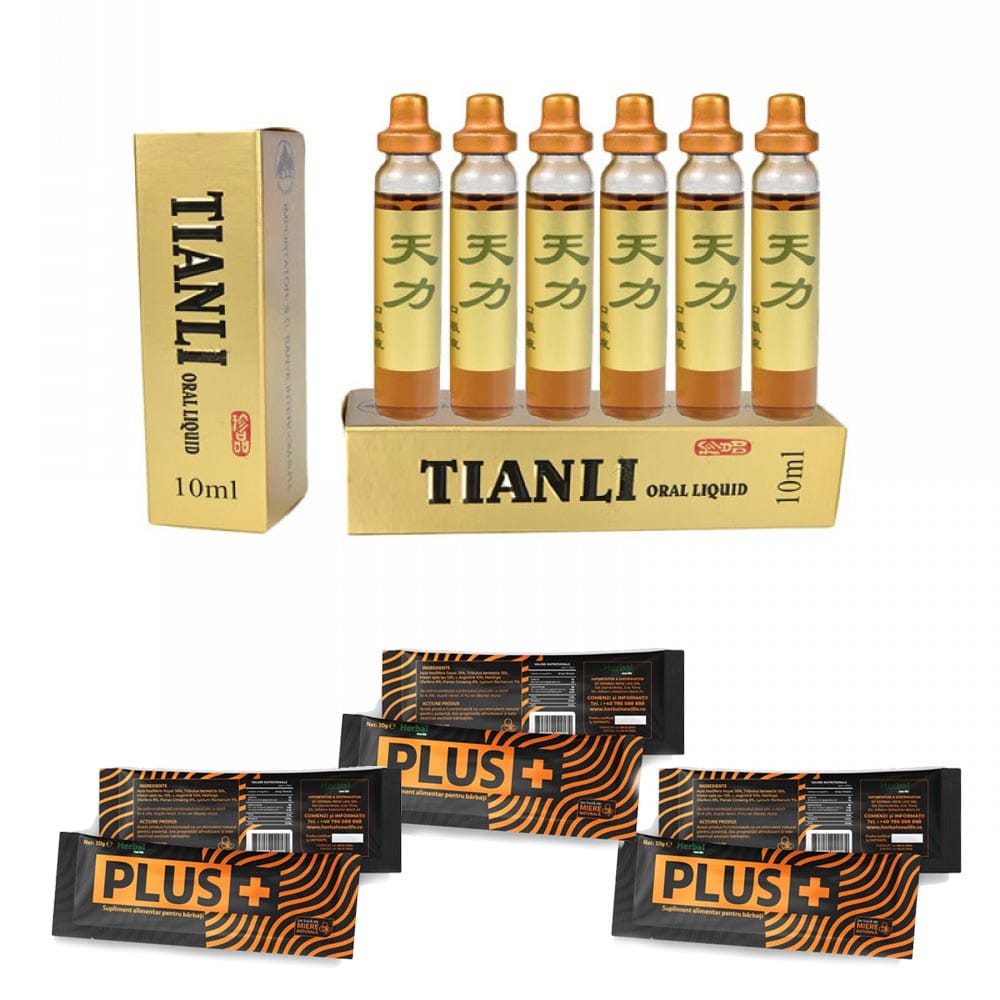 Pachet potenta Tianli, 6 fiole  + PLUS Miere Naturala, 6 plicuri