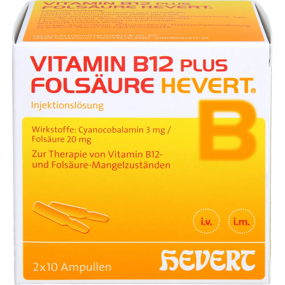 Vitamin B12 Plus Folsäure Hevert a 2 ml Ampullen 40 ml
