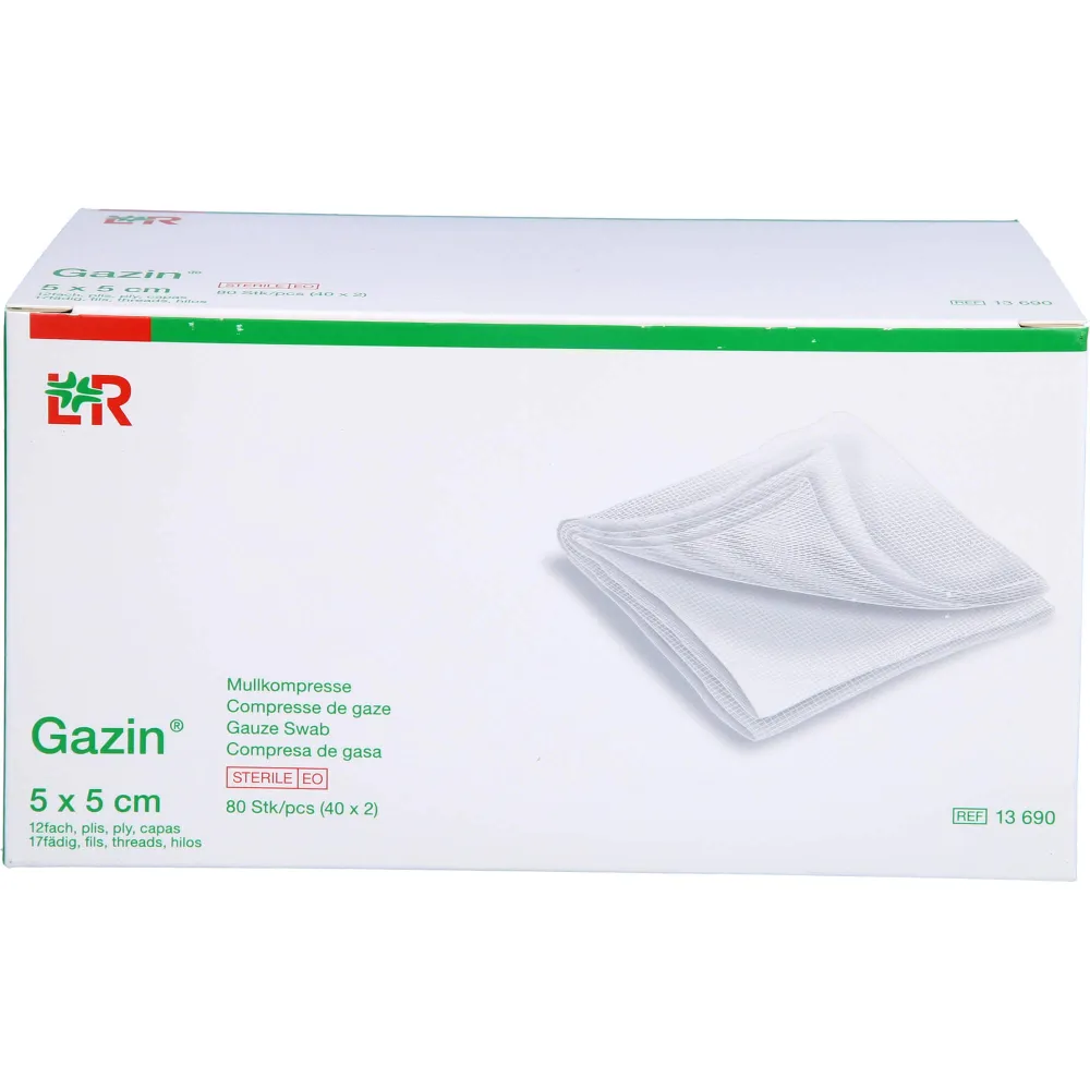 Gazin Mullkomp.5x5 cm steril 12fach 80 St