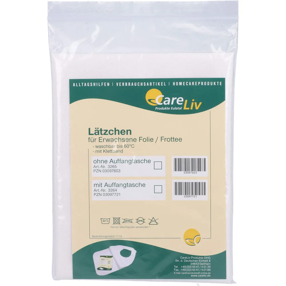Lätzchen Erw.Folie/Frottee weiß Auffangt.Klettb. 1 St