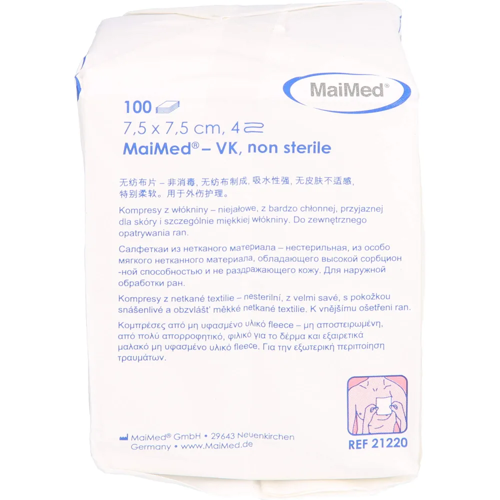 Vliesstoff-Kompressen unsteril 7,5x7,5 cm 4fach 100 St