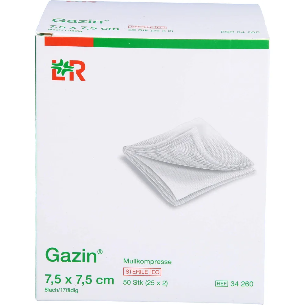 Gazin Mullkomp.7,5x7,5 cm steril 8fach 50 St