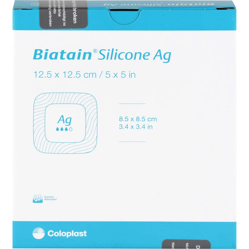 Biatain Silicone Ag Schaumverband 12,5x12,5 cm 5 St