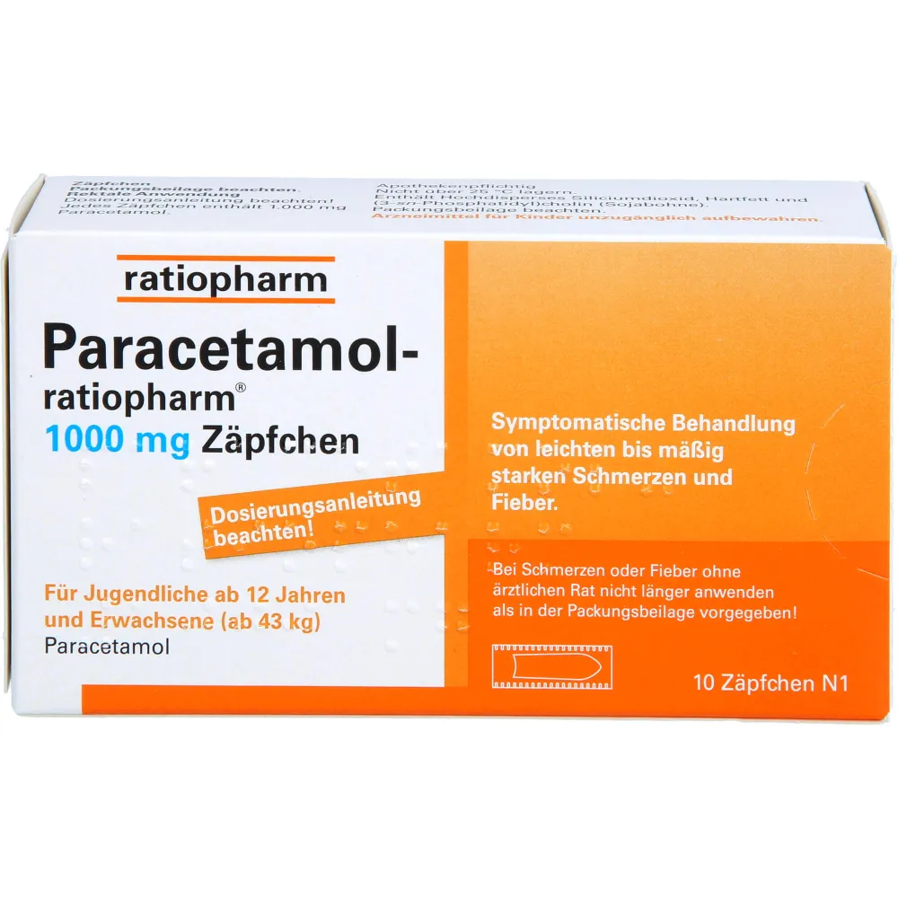 Paracetamol-ratiopharm 1.000 mg Zäpfchen 10 St
