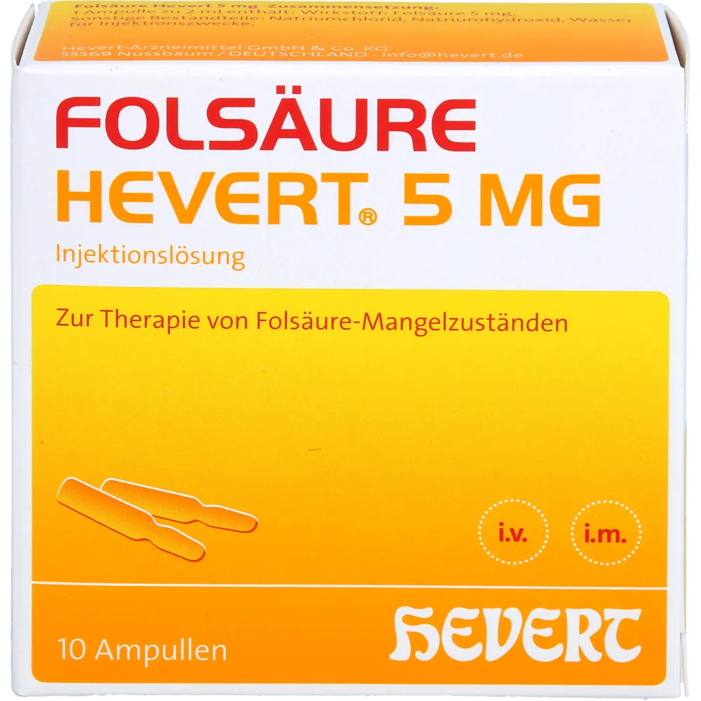 Folsäure Hevert 5 mg Inj.-Lösung Ampullen 20 ml
