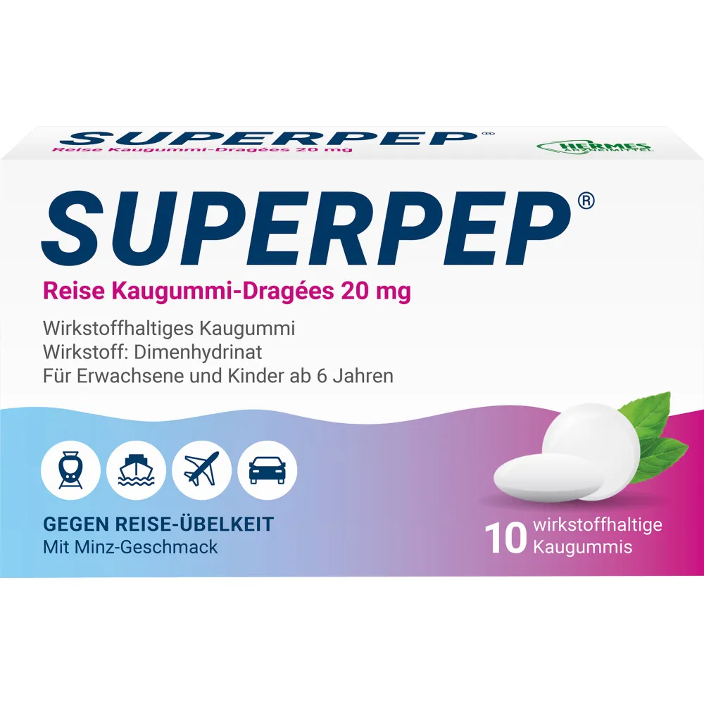 Superpep Reise Kaugummi Dragees 20 mg 10 St