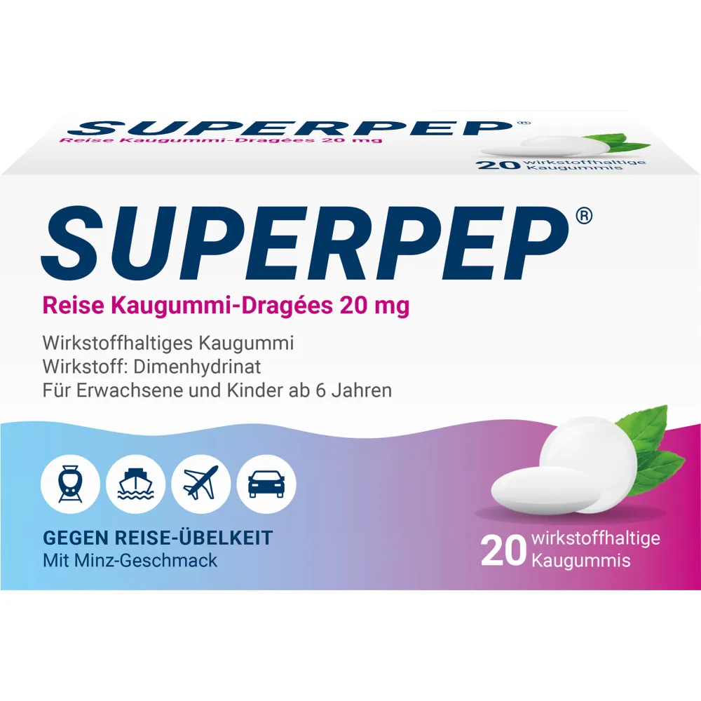 Superpep Reise Kaugummi Dragees 20 mg 20 St