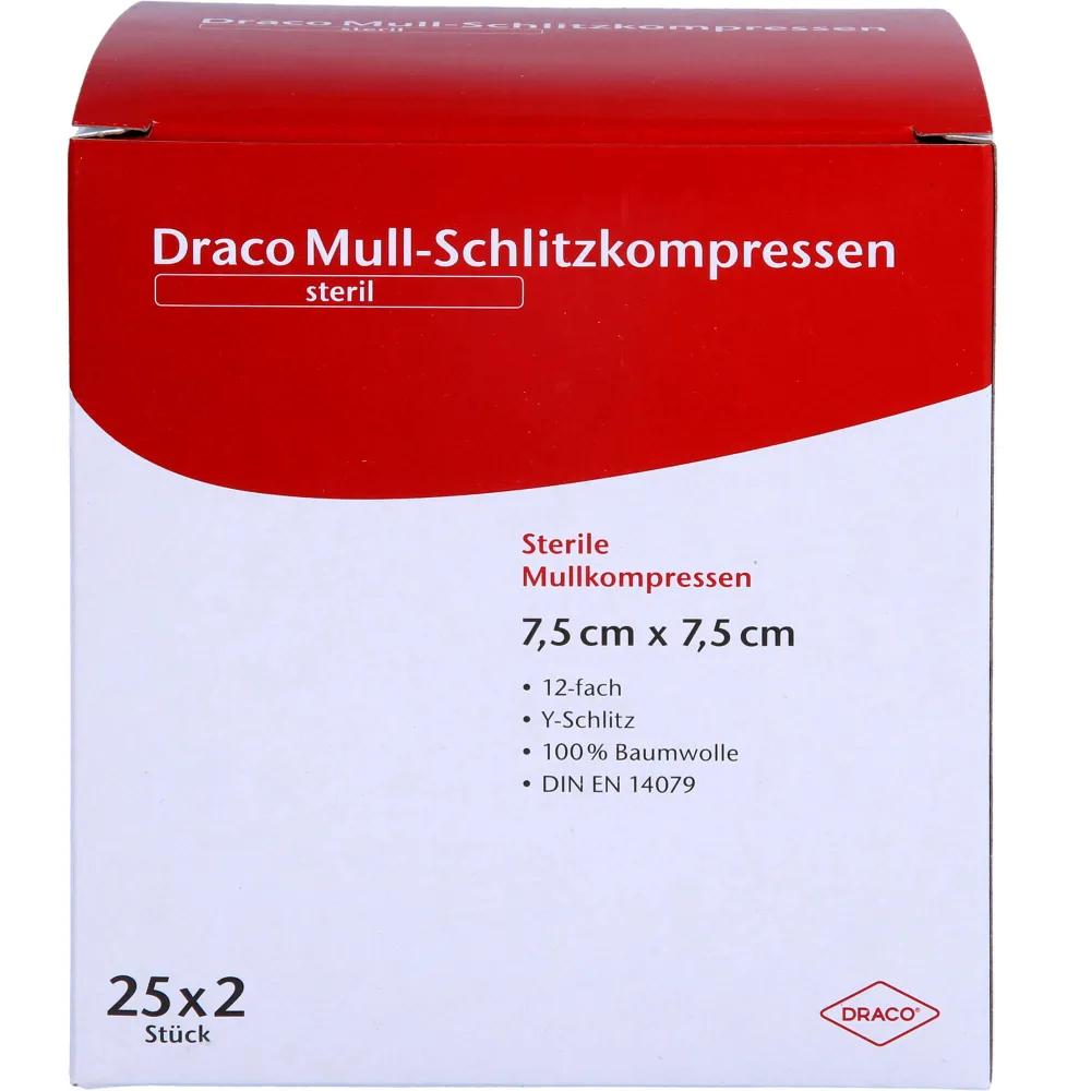 Schlitzkompressen Mull 7,5x7,5 cm steril 12fach 50 St