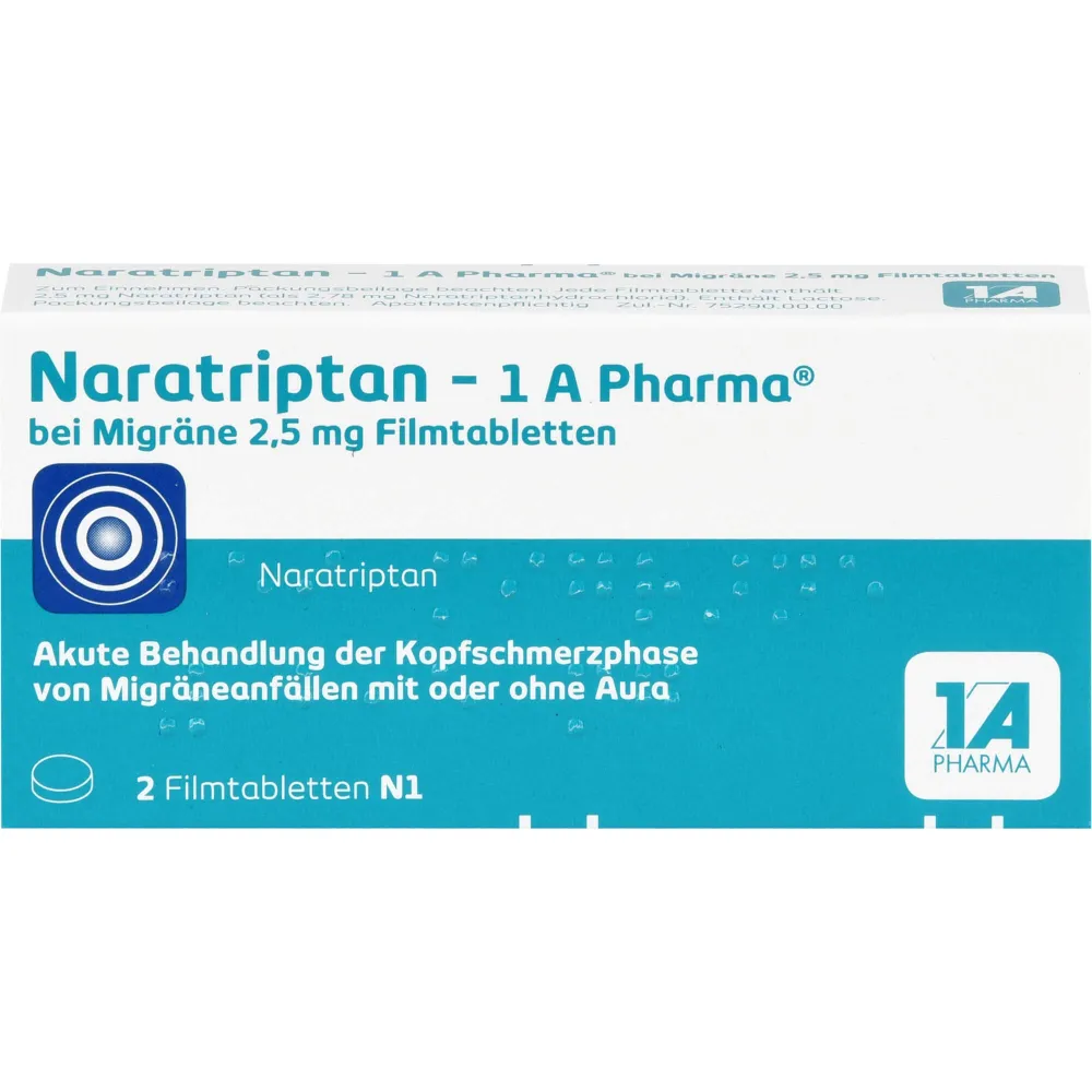 Naratriptan-1A Pharma bei Migräne 2,5 mg Filmtabl. 2 St