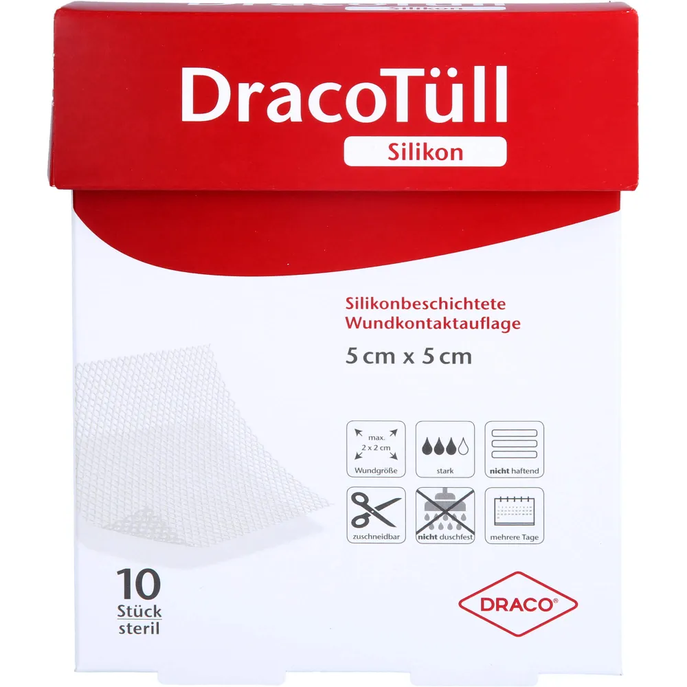 Dracotüll Silik.5x5cm silikonbesch.Wundkont.Aufl. 10 St
