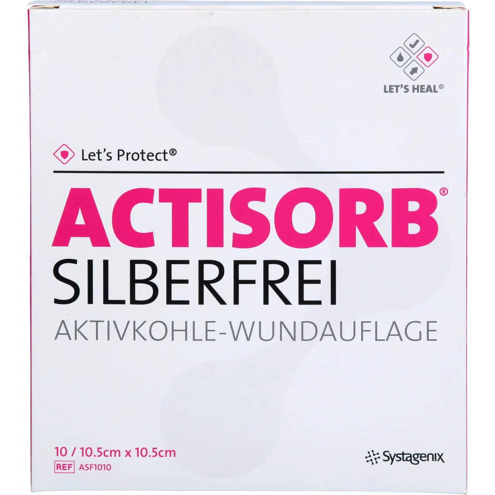 Actisorb Silberfrei 10,5x10,5 cm Aktivkohle 10 St