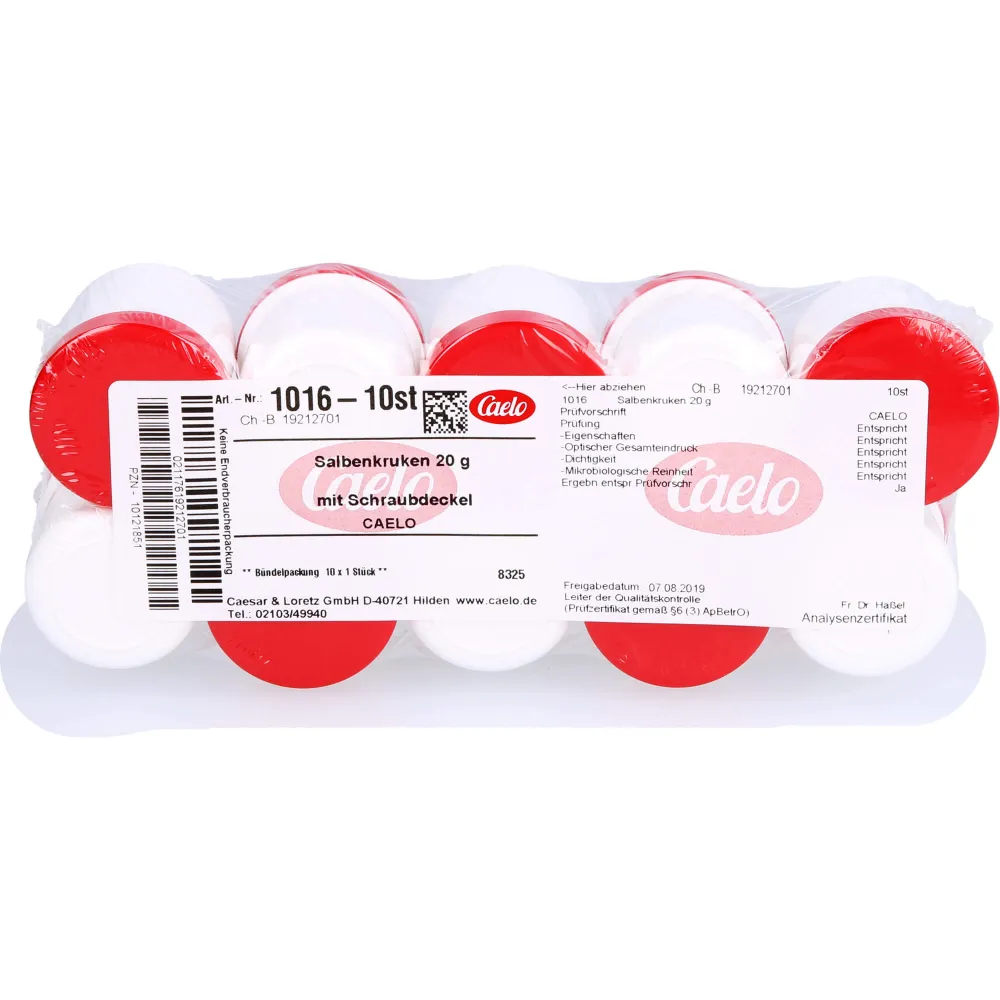 Salbenkruke weiß 20 g m.Schraubdeckel rot 10 St
