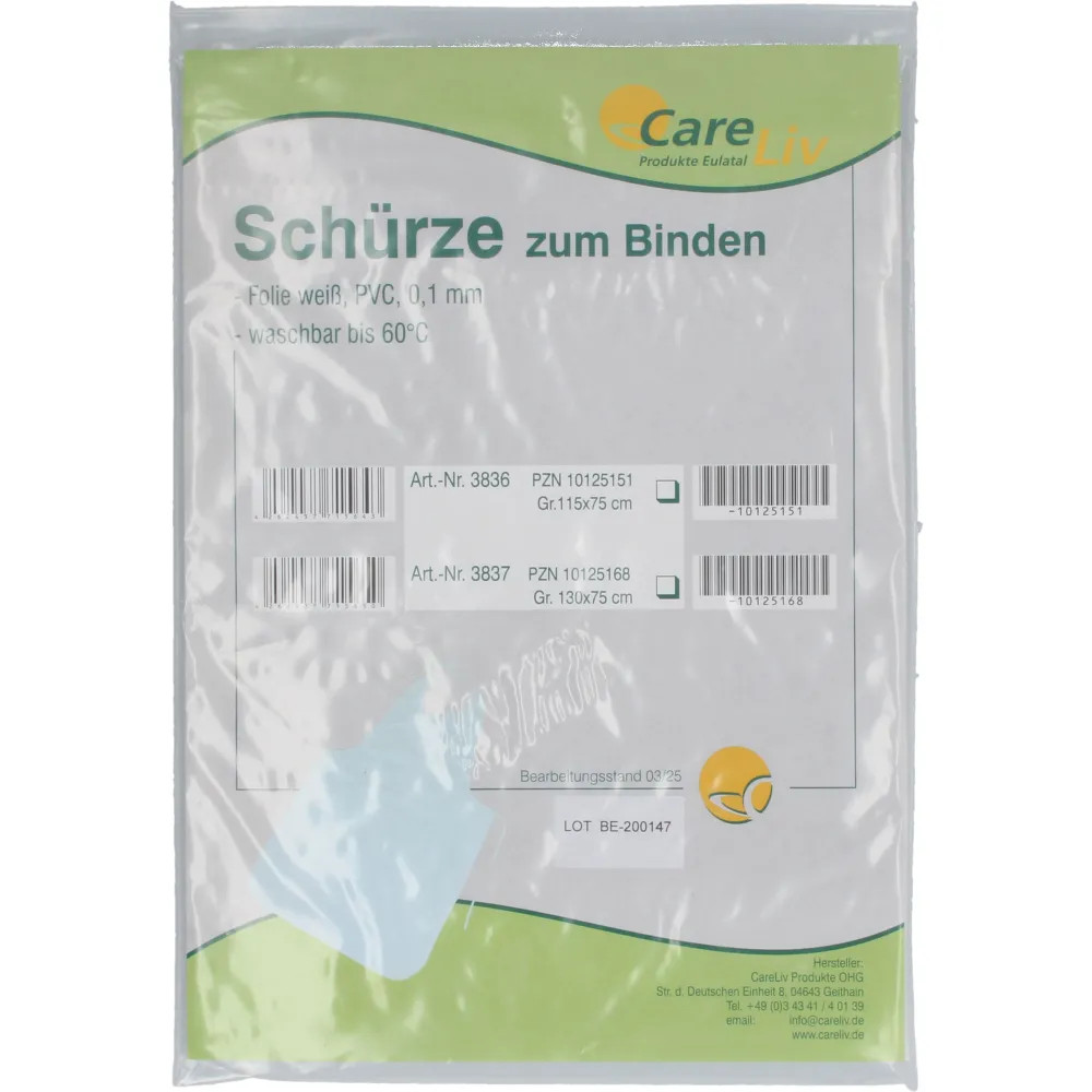 Schürze waschbar Folie 75x115 cm weiß 1 St
