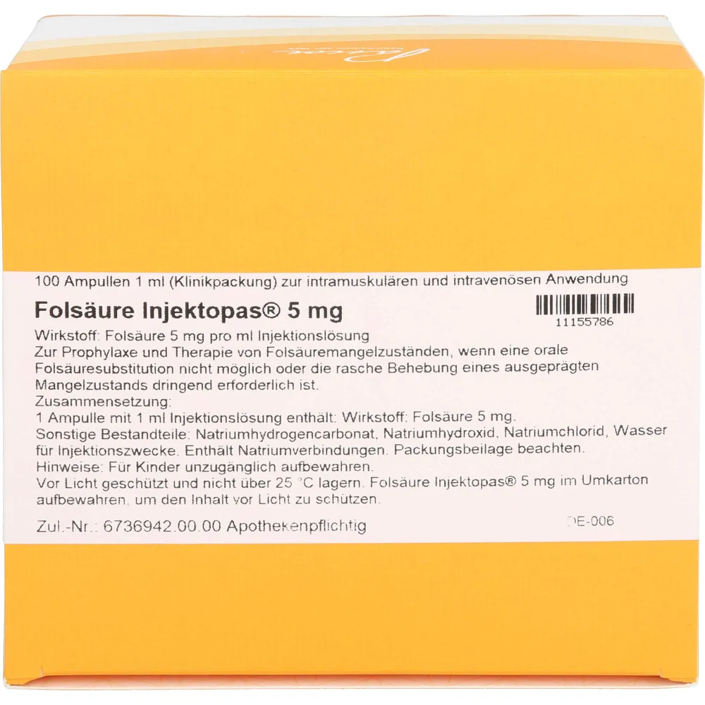 Folsäure Injektopas 5 mg Injektionslösung 100 St