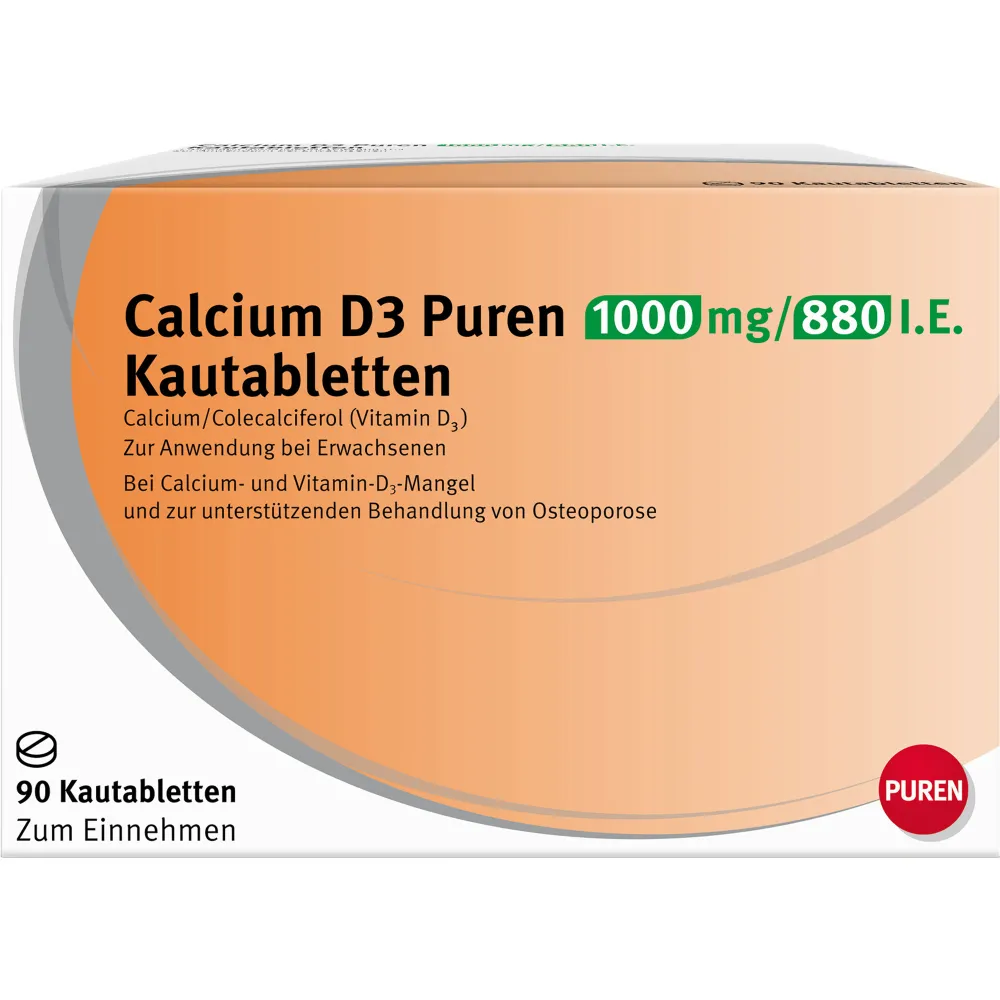 Calcium D3 Puren 1000 mg/880 I.E. Kautabletten 90 St