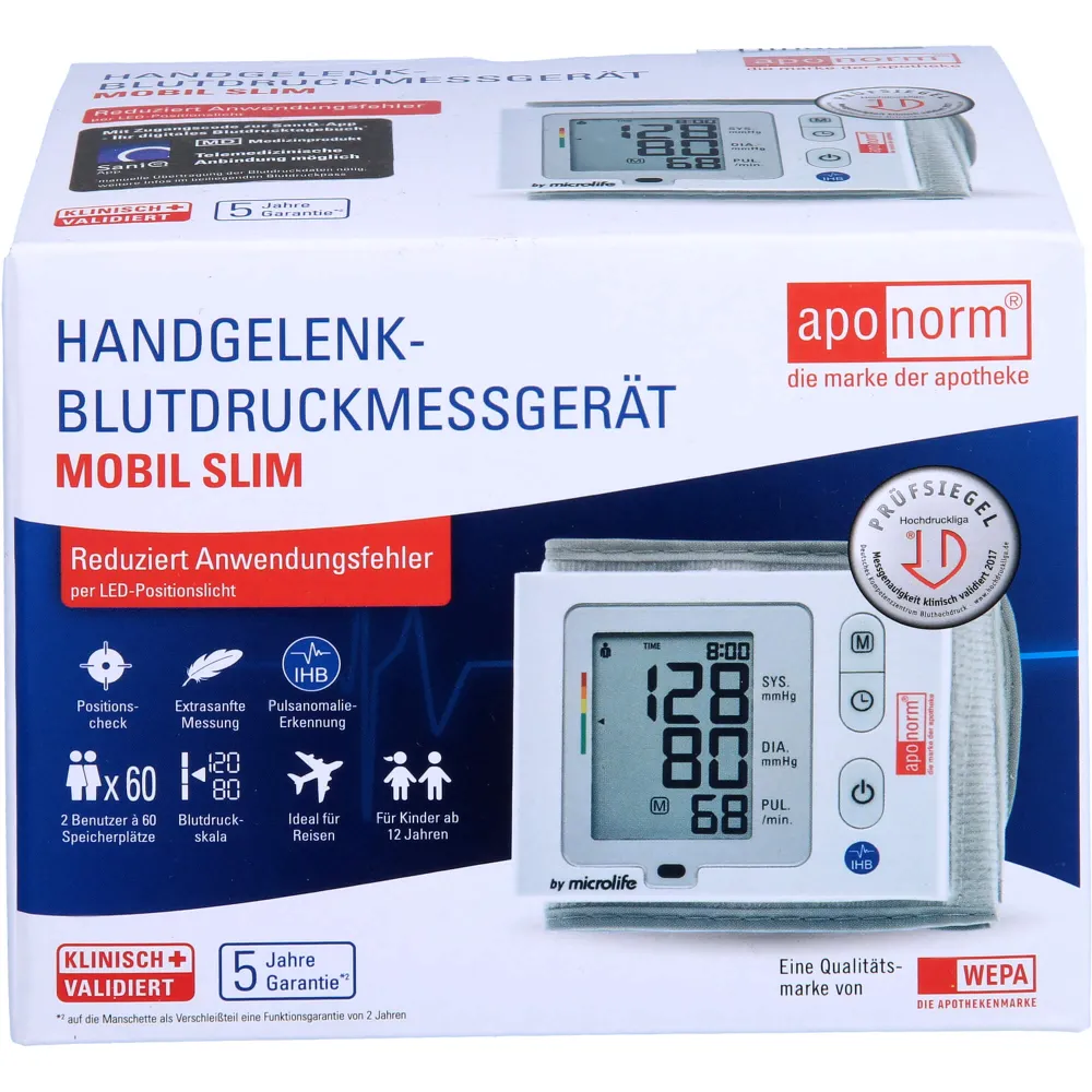Aponorm Blutdruckmessgerät Mobil Slim Handgelenk 1 St